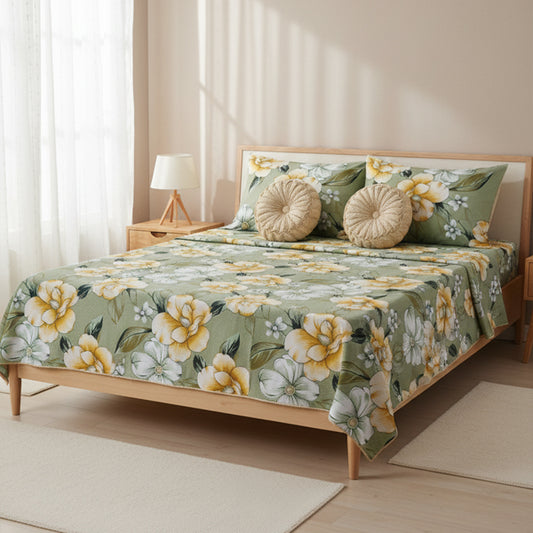 Jivacasa Premium Floral 5pc Double Bed Bedding Set with Designer Cushions