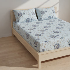 Frost Bloom Ice Blue Elastic Cotton Bedsheet Set