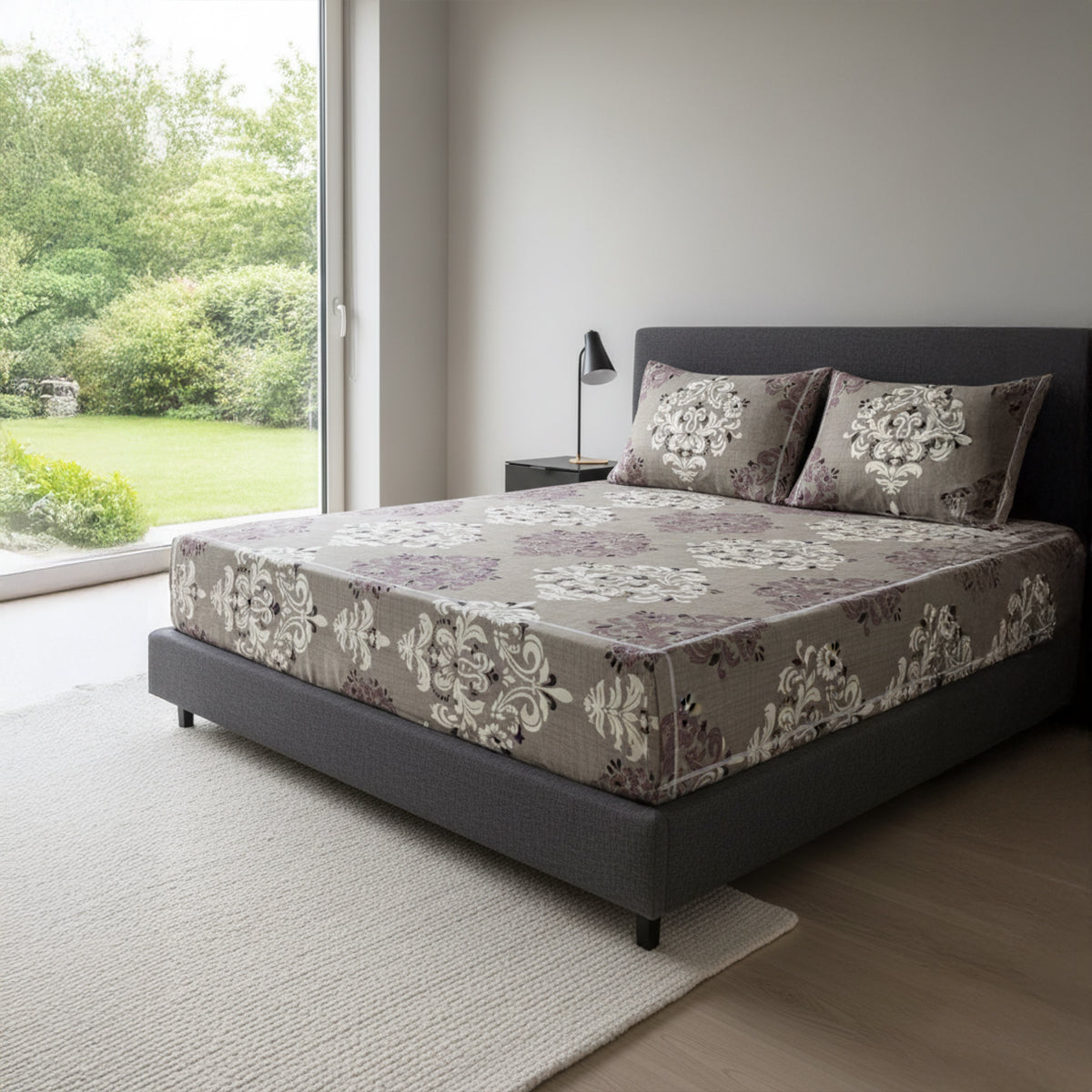 Royal Taupe & Cream Elastic Cotton Bedsheet Set