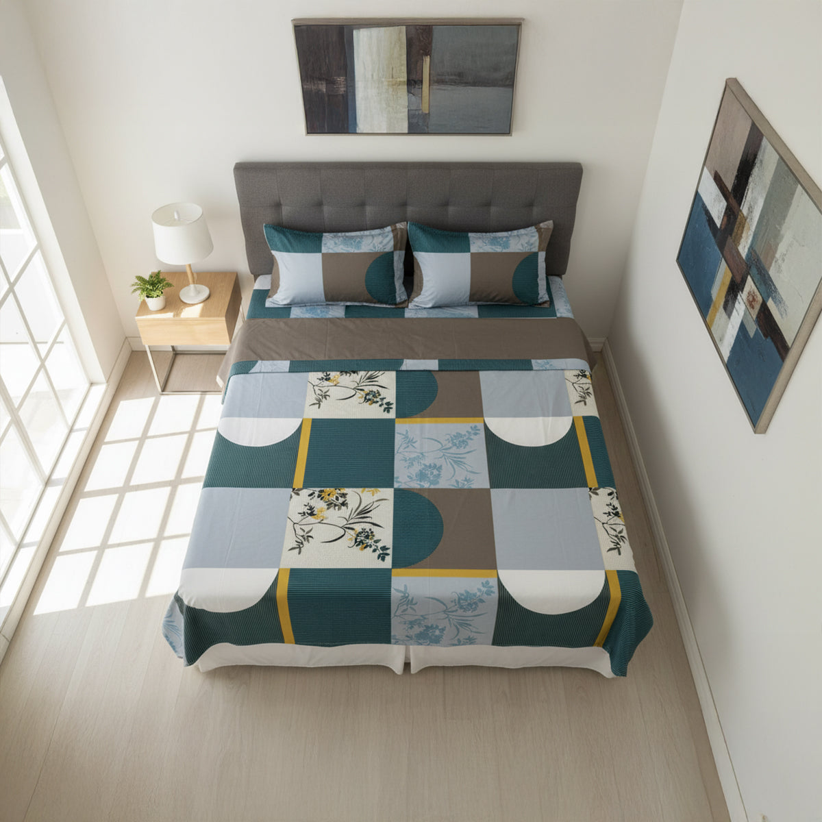 Dark Aquamarine & Sky-Blue Geometric Floral Design