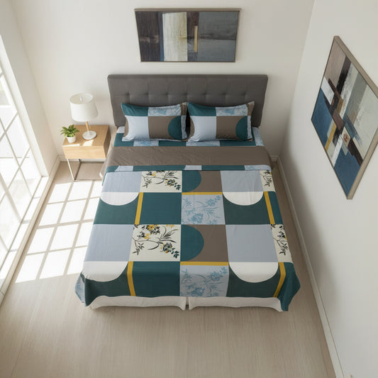 Dark Aquamarine & Sky-Blue Geometric Floral Design