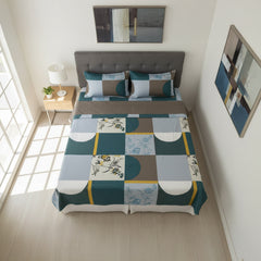 Dark Aquamarine & Sky-Blue Geometric Floral Design