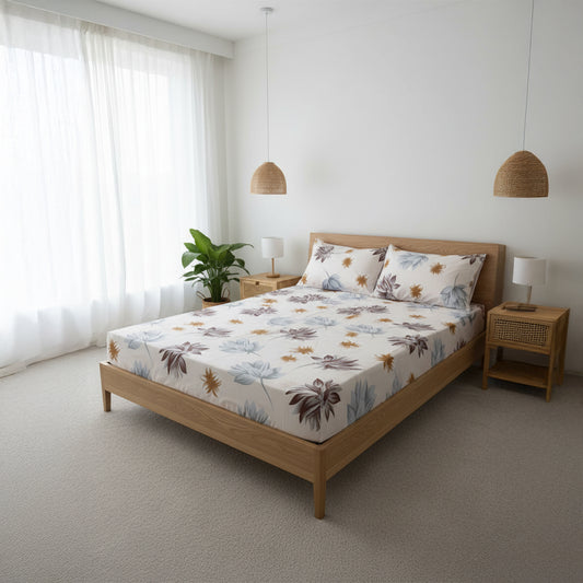 Sunset Bloom Baby Pink Elastic Cotton Bedsheet Set