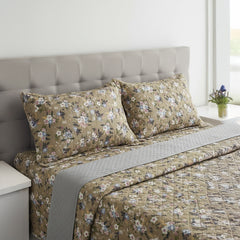 Premium Pure Cotton Quilted Bed Cover Set – Olive Green Floral Design