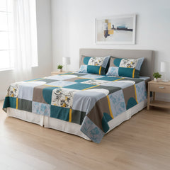 Dark Aquamarine & Sky-Blue Geometric Floral Design