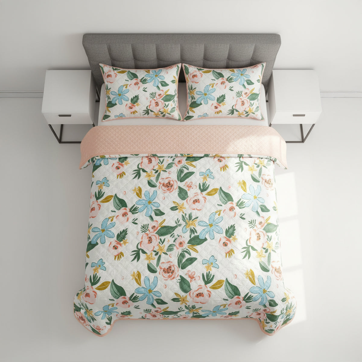 Floral Bliss Pure Cotton Quilted Bed Cover Set