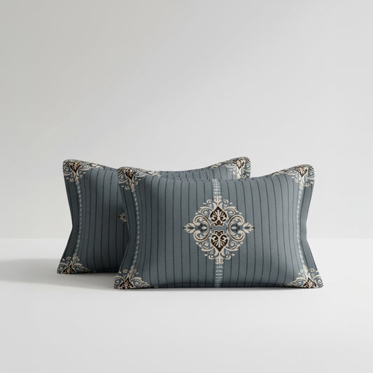 Deep Slate Blue with Classic Ornate Print Bedsheet Set