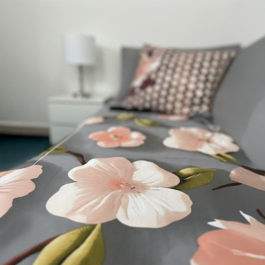 Blush Petal Grey Cotton Bedsheet Set with Pillow Covers