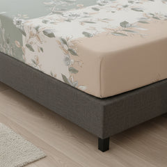 Pastel Bloom Cream & Sage Floral Elastic Cotton Bedsheet Set