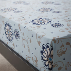 Frost Bloom Ice Blue Elastic Cotton Bedsheet Set