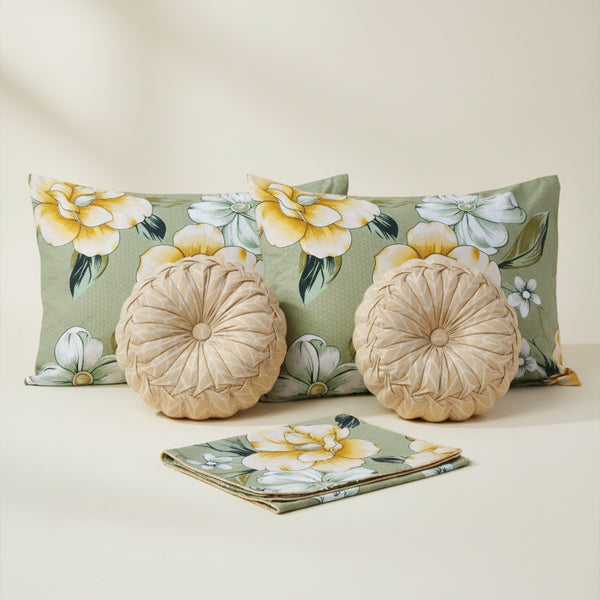 Jivacasa Premium Floral 5pc Double Bed Bedding Set with Designer Cushions