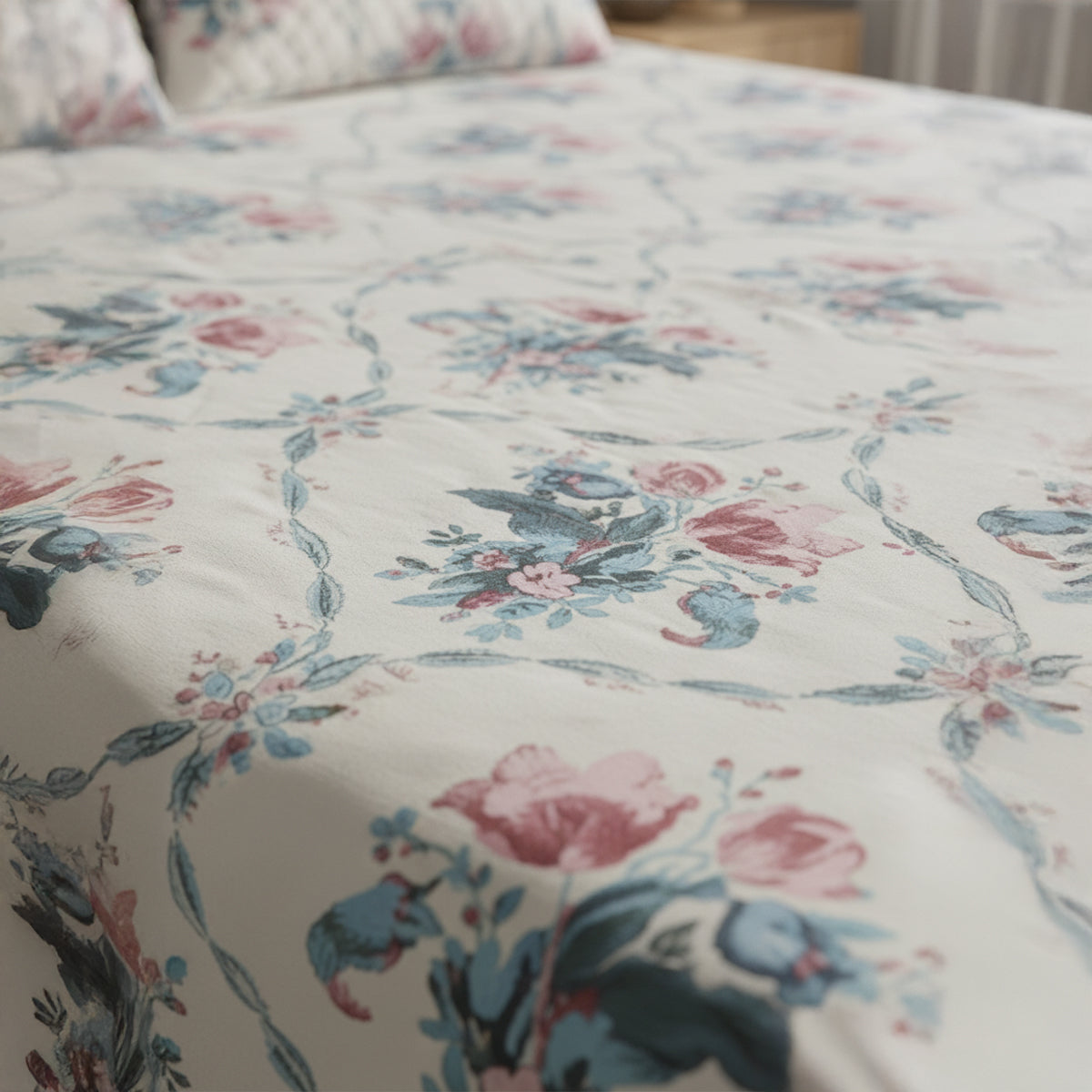 Blush Haven Floral Cotton Bedsheet Set with Cushion Covers