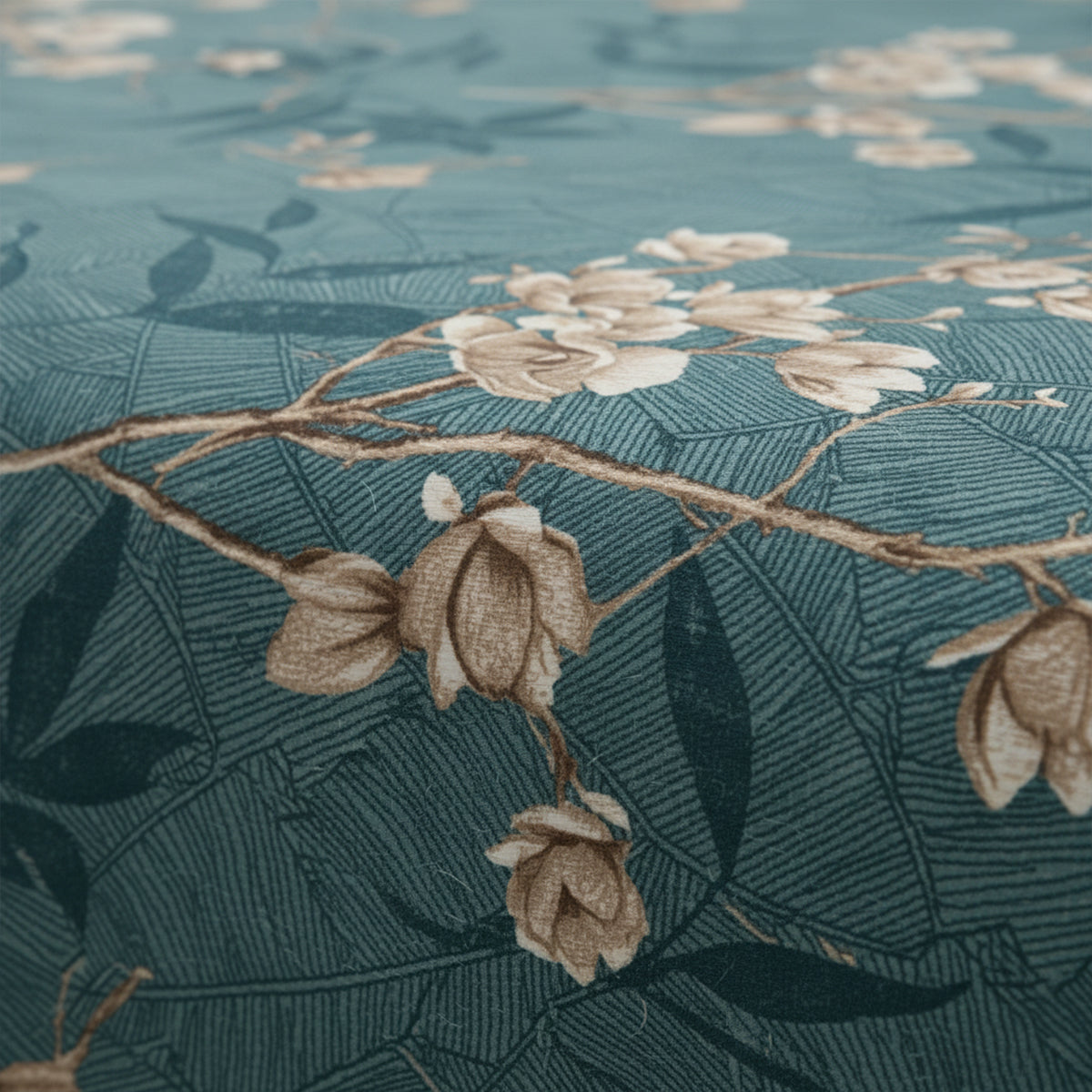 JivaCasa Premium Deep Teal Floral Cotton Bedsheet Set