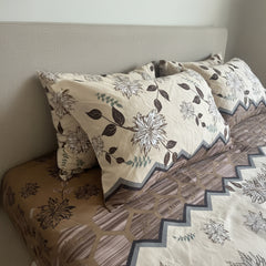 Sandy Beige & Brown Floral Print Bedsheet Set