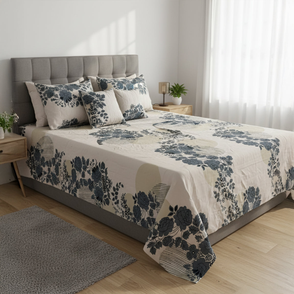 Midnight Fern Cotton Bedsheet Set with Cushion Covers