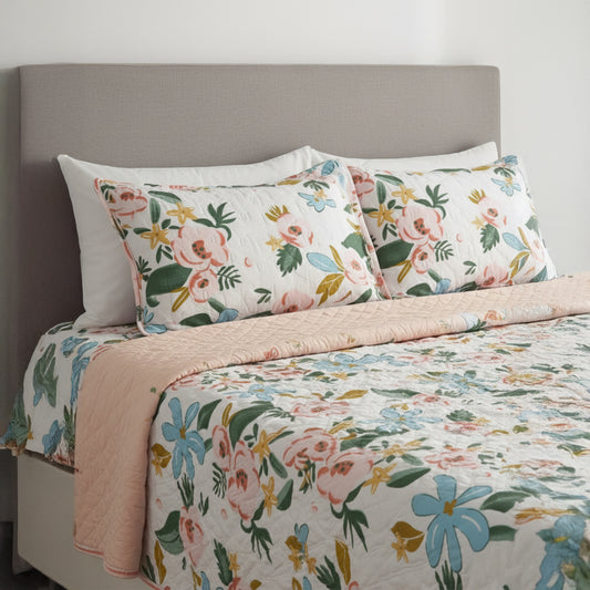 Floral Bliss Pure Cotton Quilted Bed Cover Set