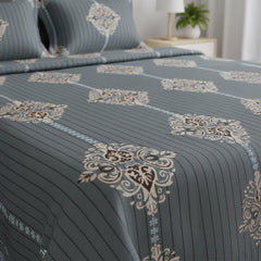 Deep Slate Blue with Classic Ornate Print Bedsheet Set