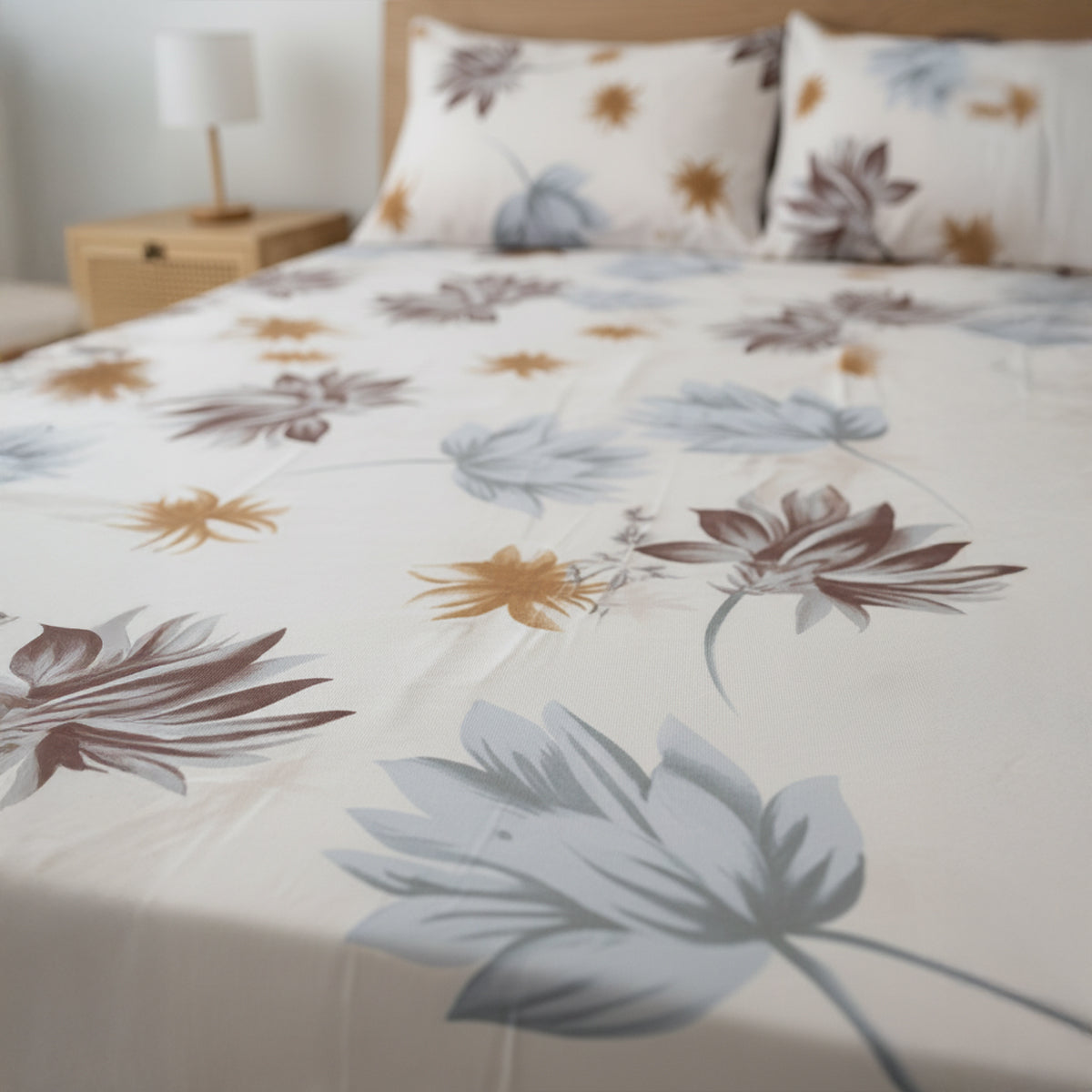 Sunset Bloom Baby Pink Elastic Cotton Bedsheet Set