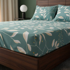 Botanic Sage Green Elastic Cotton Bedsheet Set