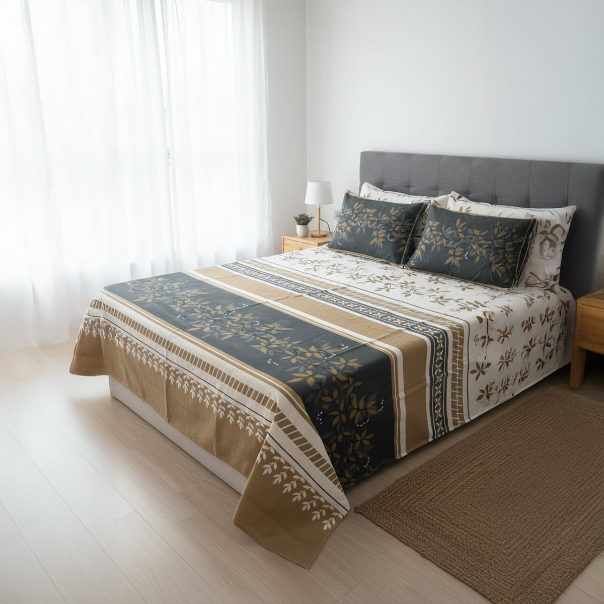 Luxury Floral Stripe Cotton Bedsheet Set