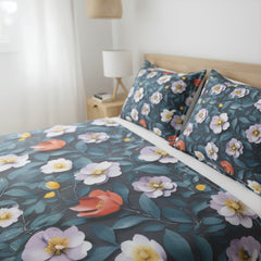 Midnight Garden Blue Cotton Bedsheet Set with Pillow Covers