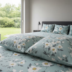 Serene Bloom Pale Blue Elastic Cotton Bedsheet Set