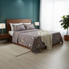 Grey Flare Floral Collection - JivaCasa Premium Glace Cotton Printed Bedsheet Set