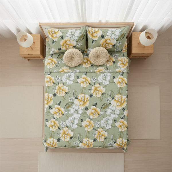 Jivacasa Premium Floral 5pc Double Bed Bedding Set with Designer Cushions