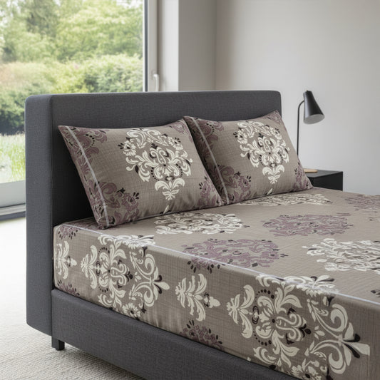 Royal Taupe & Cream Elastic Cotton Bedsheet Set