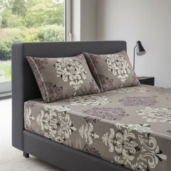 Royal Taupe & Cream Elastic Cotton Bedsheet Set