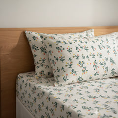 Olive Bloom Cream Elastic Cotton Bedsheet Set