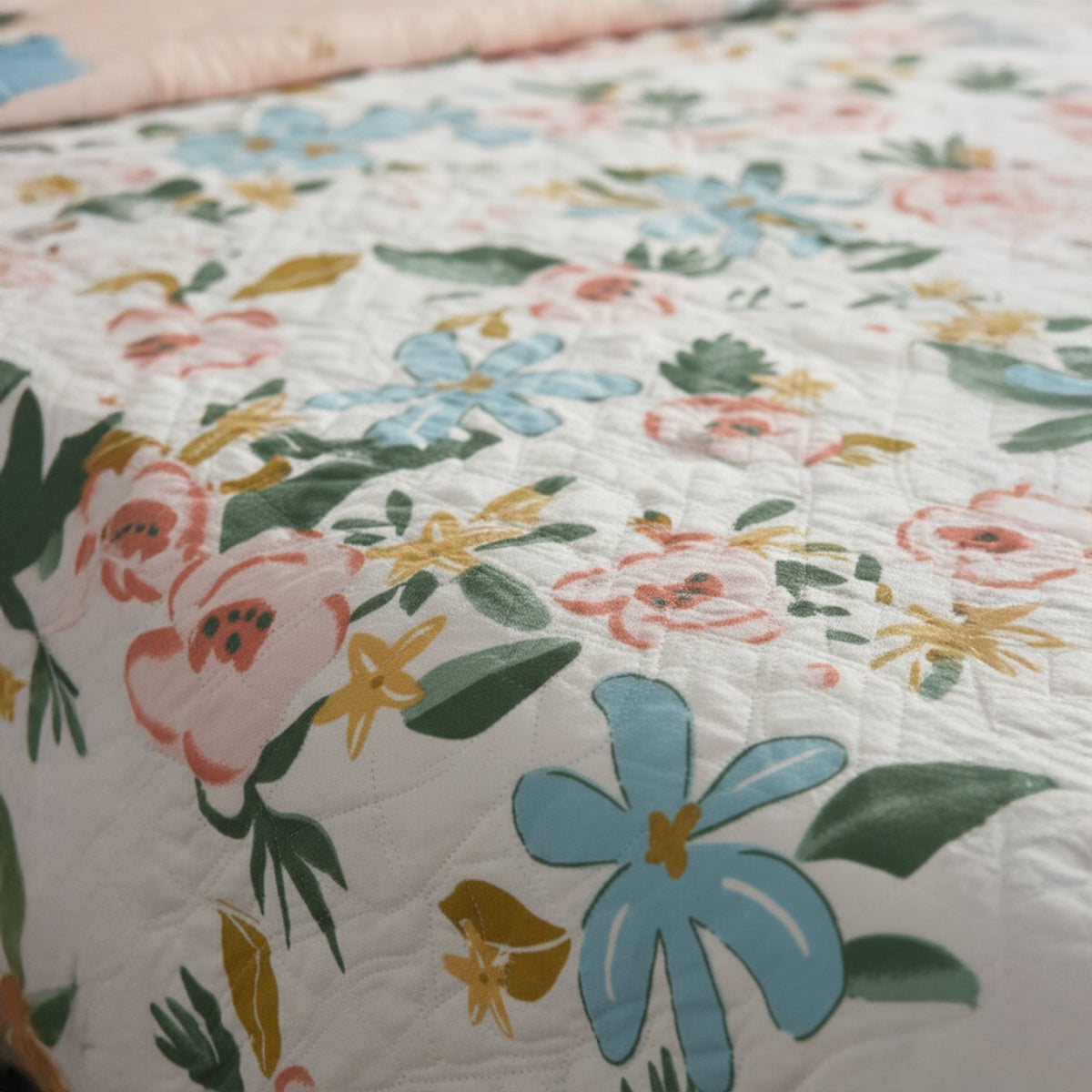 Floral Bliss Pure Cotton Quilted Bed Cover Set