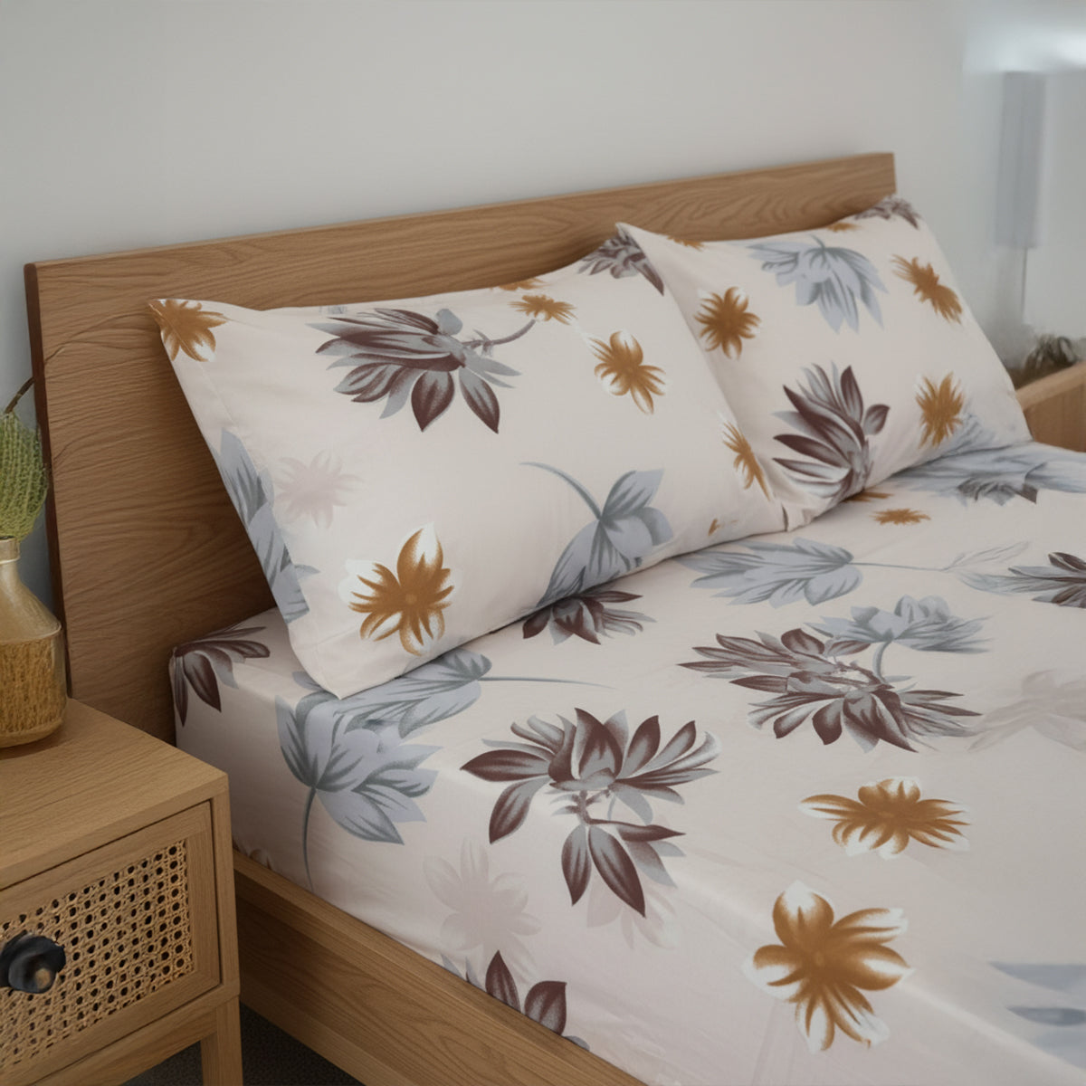 Sunset Bloom Baby Pink Elastic Cotton Bedsheet Set