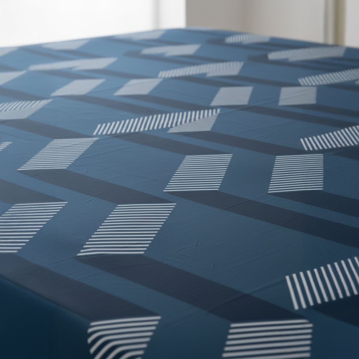Urban Geo Peacock Blue Elastic Cotton Bedsheet Set