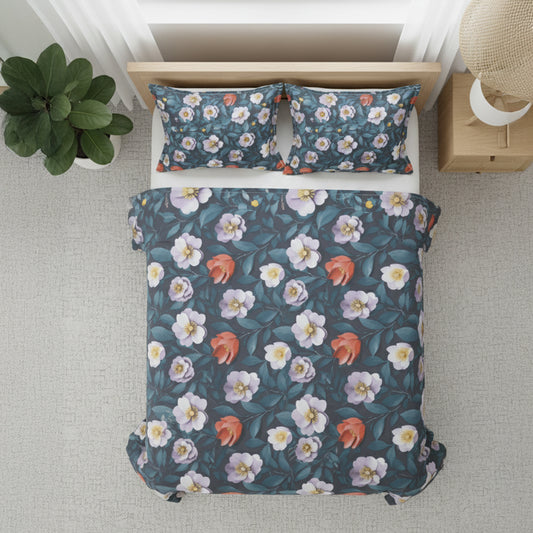 Midnight Garden Blue Cotton Bedsheet Set with Pillow Covers