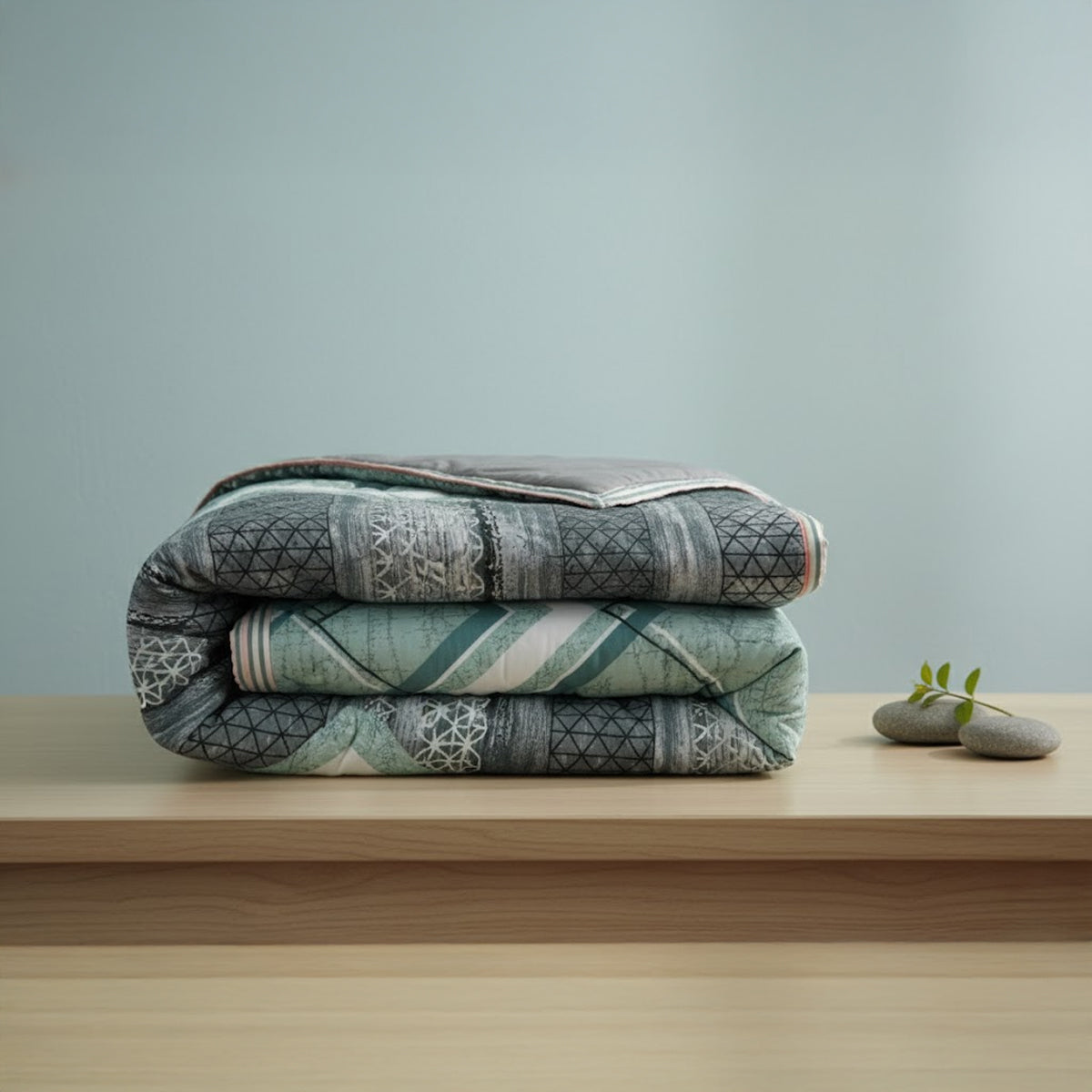 Aqua Haven Reversible Comforter – Aquamarine Geometric Elegance