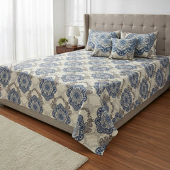 Royal Azure Medallion Cotton Bedsheet Set with Cushion Covers
