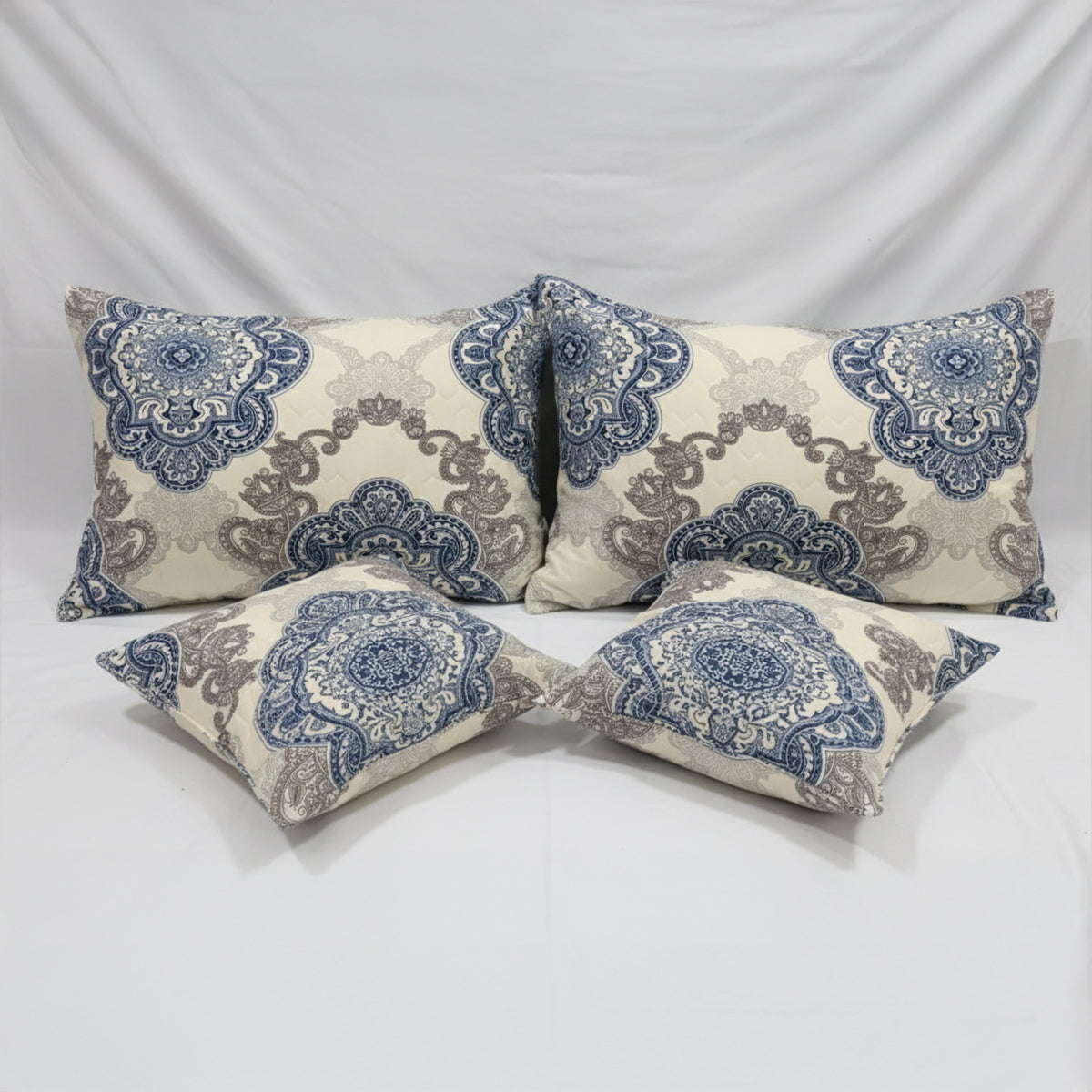 Royal Azure Medallion Cotton Bedsheet Set with Cushion Covers