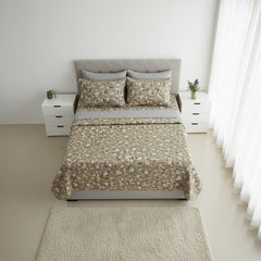 Premium Pure Cotton Quilted Bed Cover Set – Olive Green Floral Design