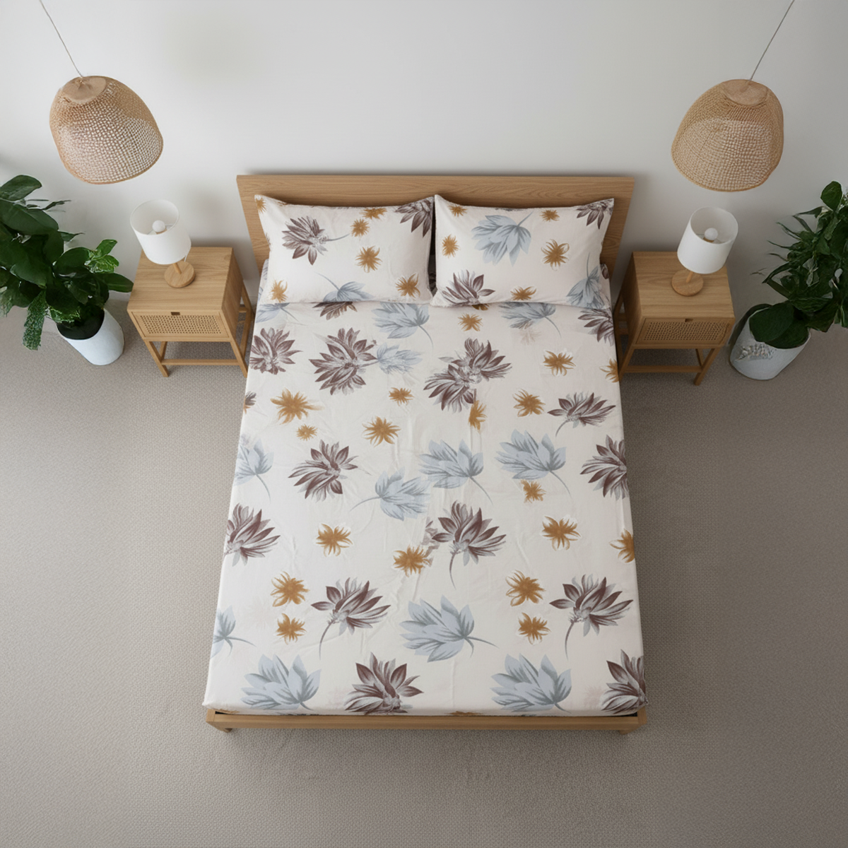 Sunset Bloom Baby Pink Elastic Cotton Bedsheet Set