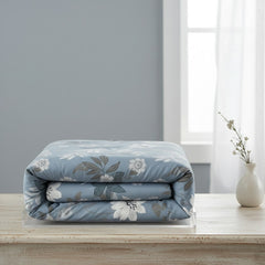JivaCasa Premium Dusty Blue Floral Cotton Bedsheet Set