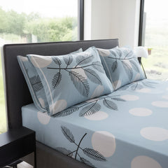Palm Mist Light Blue Elastic Cotton Bedsheet Set
