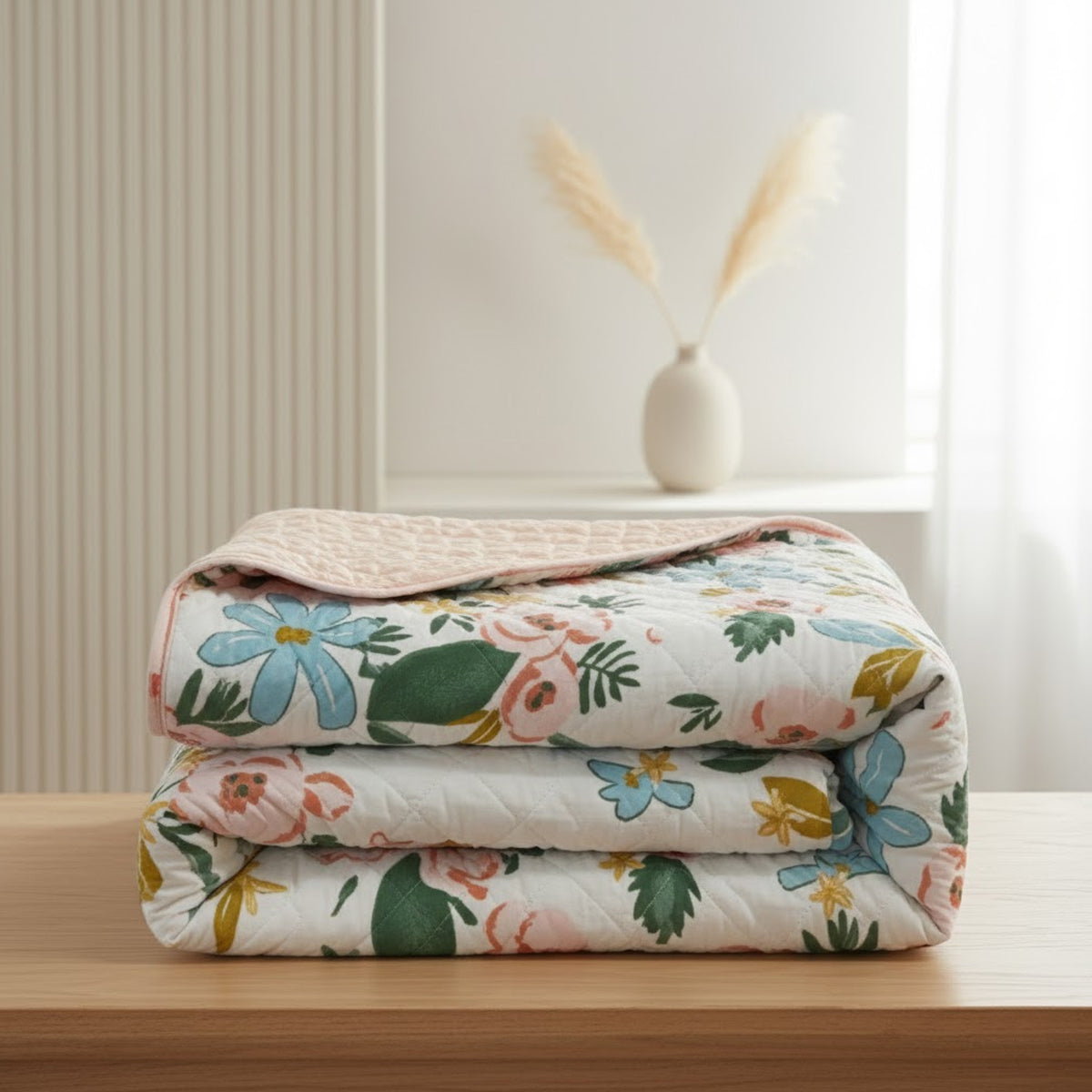 Floral Bliss Pure Cotton Quilted Bed Cover Set