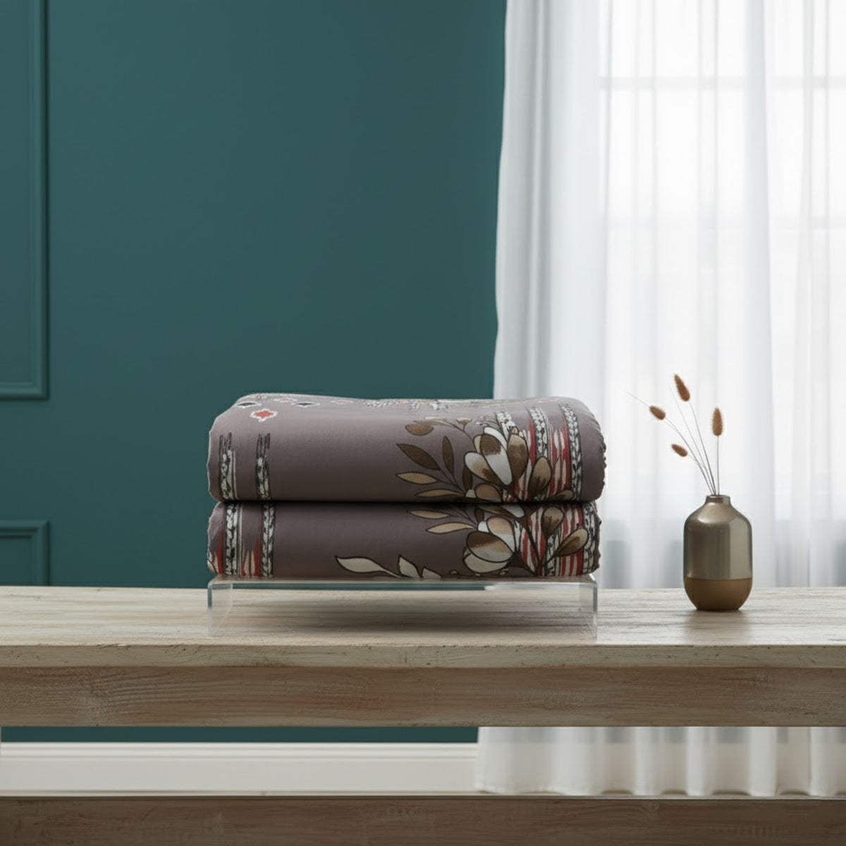 Grey Flare Floral Collection - JivaCasa Premium Glace Cotton Printed Bedsheet Set