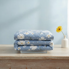 Pure Cotton Light Blue Daisy Quilted Bed Cover Set