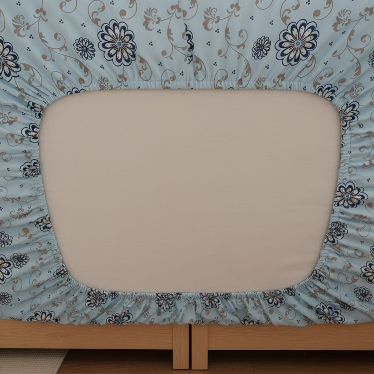 Frost Bloom Ice Blue Elastic Cotton Bedsheet Set