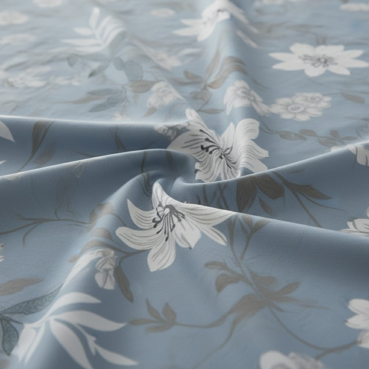 JivaCasa Premium Dusty Blue Floral Cotton Bedsheet Set