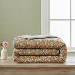 Premium Pure Cotton Quilted Bed Cover Set – Olive Green Floral Design