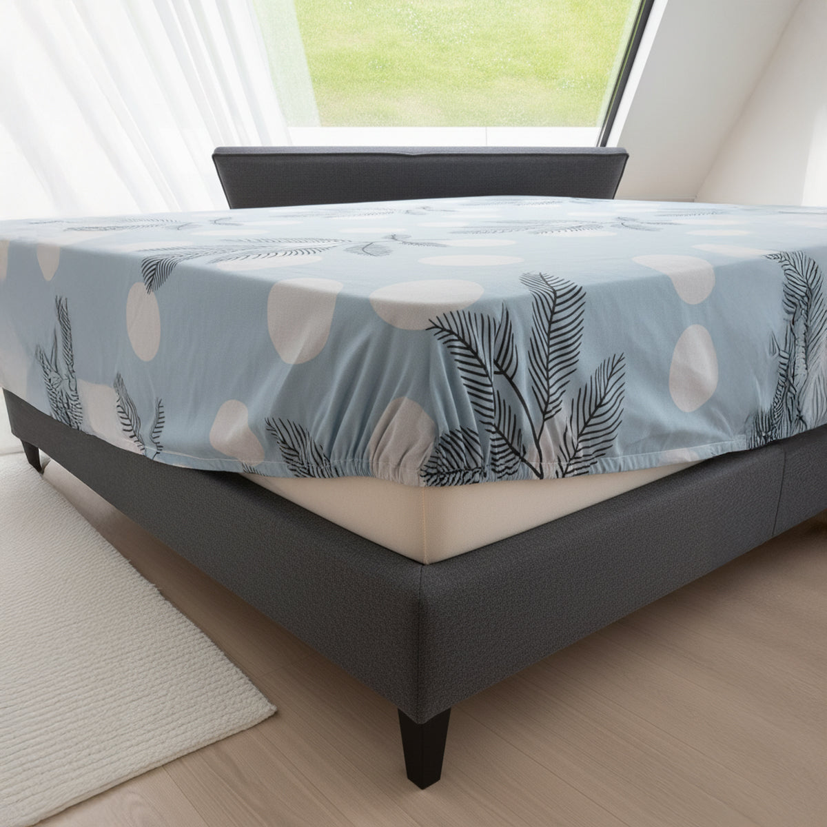 Palm Mist Light Blue Elastic Cotton Bedsheet Set